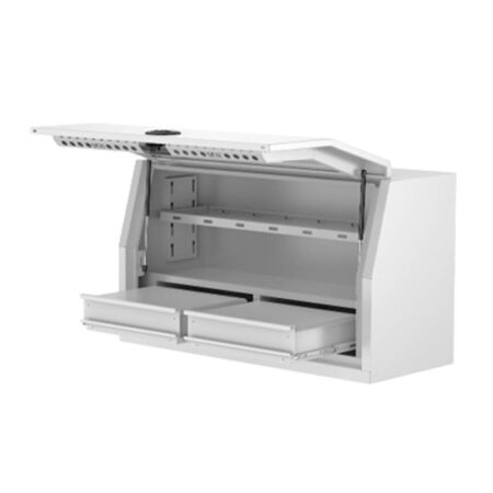 Aluminium Front Opening Toolbox With Two Drawers On Floor - White Edition