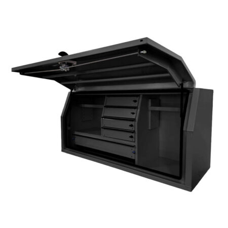 Aluminium Front Opening Toolbox with 5-Tier Drawer and Adjustable Shelving FIS1750 M1 - Black Edition
