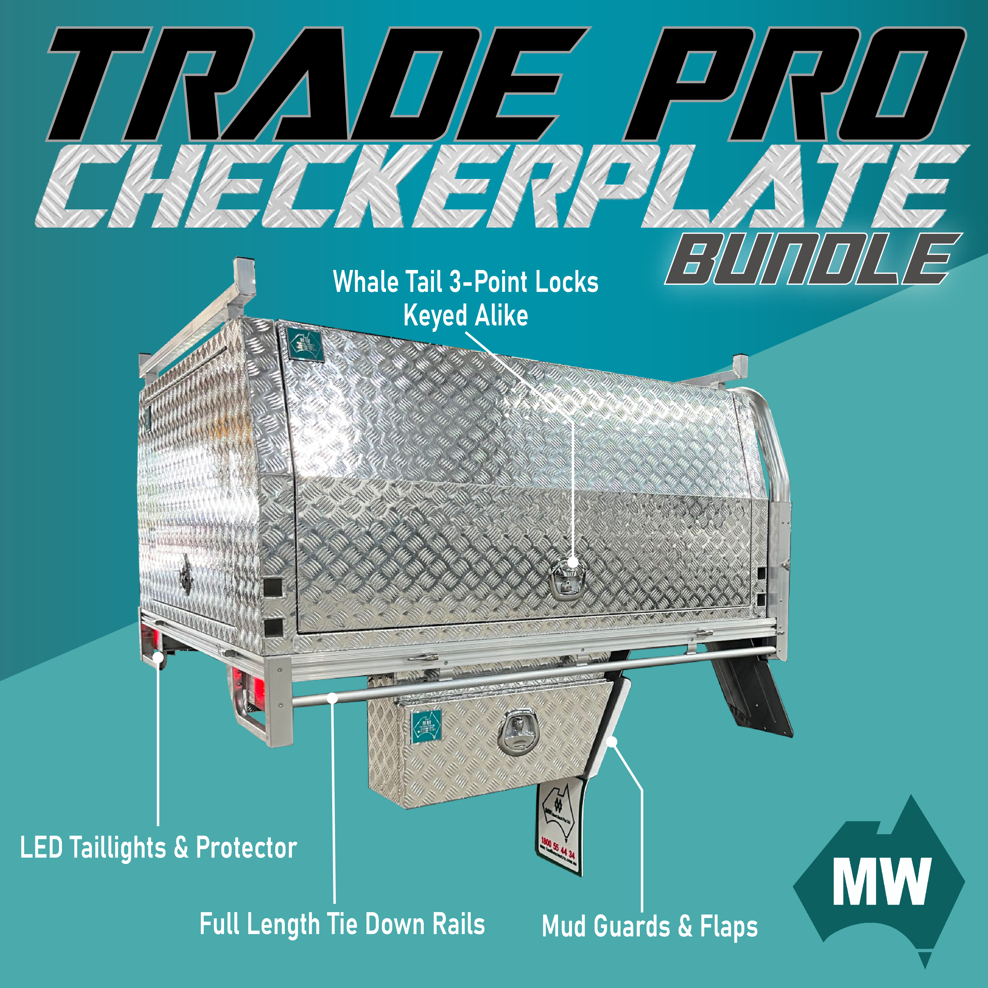 Trade Pro Tray and Canopy Bundle Checker Plate Bundle MW Toolbox QLD