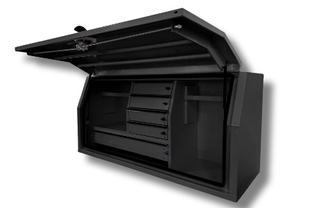 ALUMINIUM FRONT OPENING TOOLBOX WITH 5-TIER DRAWER AND ADJUSTABLE SHELVING FIS1750-M1 - BLACK EDITION
